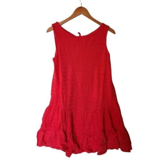 Anthropologie Flounced Open-Back Mini Dress Teaberry Coral L Large NWT Texturize - Picture 5 of 14